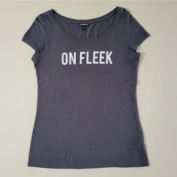Express Tops - Express Women's Gray Roundneck Graphic On Fleek Short Sleeve T-shirt